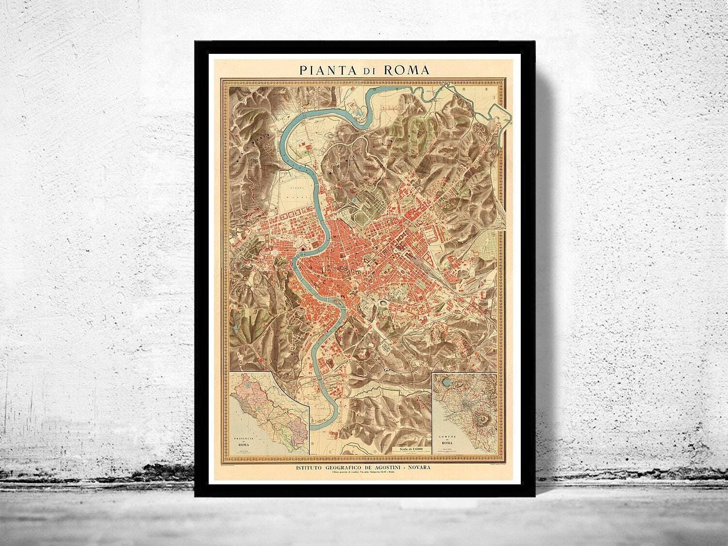 Old Map of Rome Italy 1910 Vintage Map | Vintage Map Wall Art Print