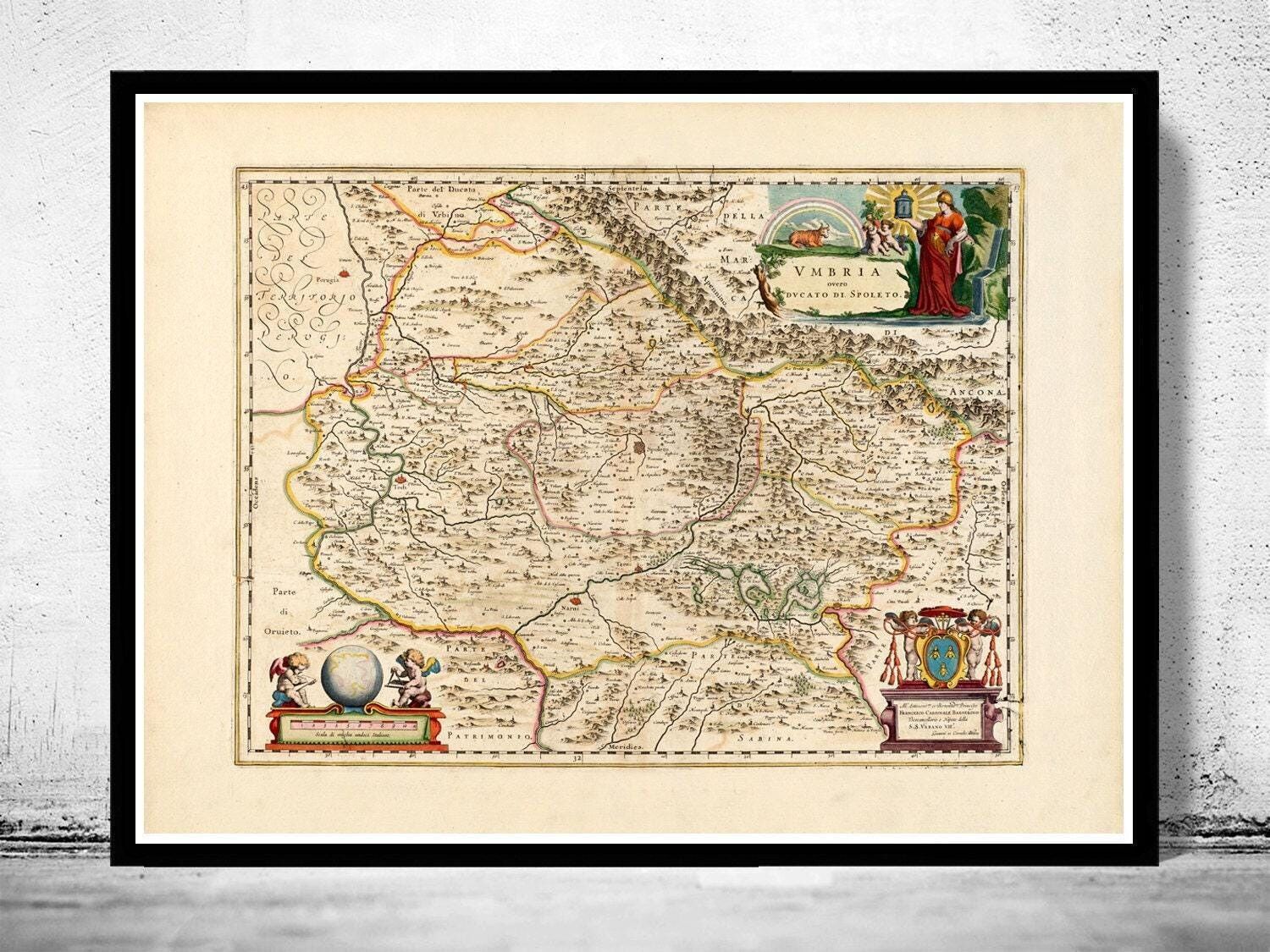 Old Map of Umbria Tuscany Toscana Italy 1662  Vintage Map | Vintage Map Wall Art Print