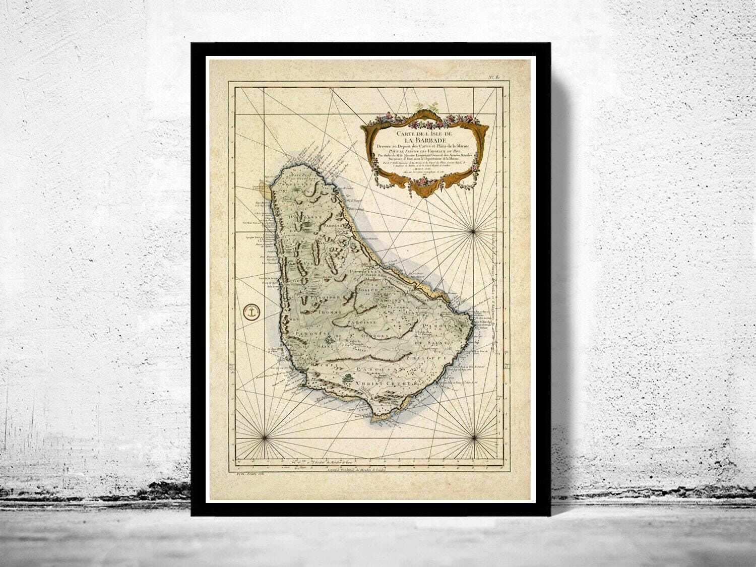 Old Map of  Barbados Antilles 1787 Vintage Map | Vintage Map Wall Art Print