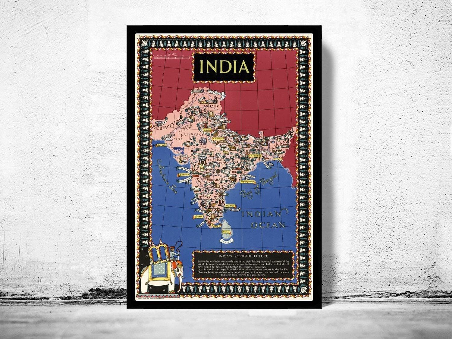 Old Map of India 1943 Vintage Map of India Poster  | Vintage Map Wall Art Print