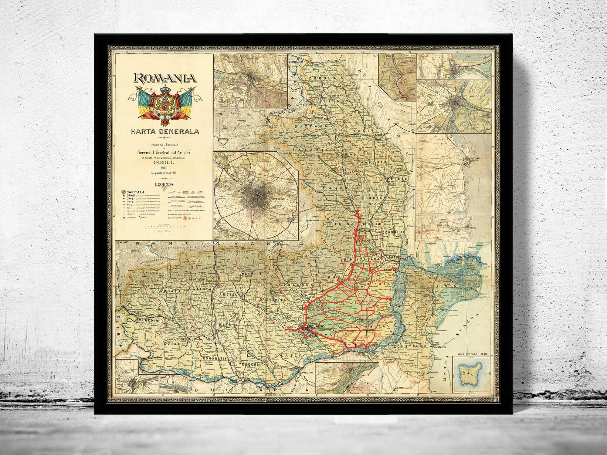 Old Map of Romania 1911 Vintage Romania Map | Vintage Map Wall Art Print