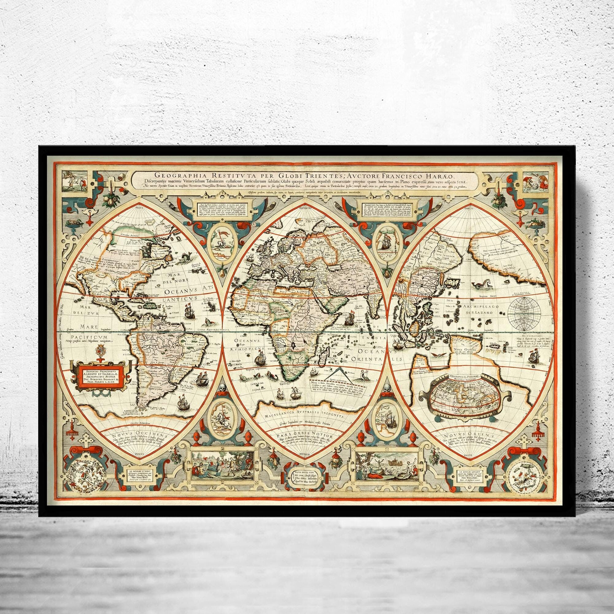 Old World Map 1618 Old Map of the World | World Map Gift World Map Print | Vintage World Map