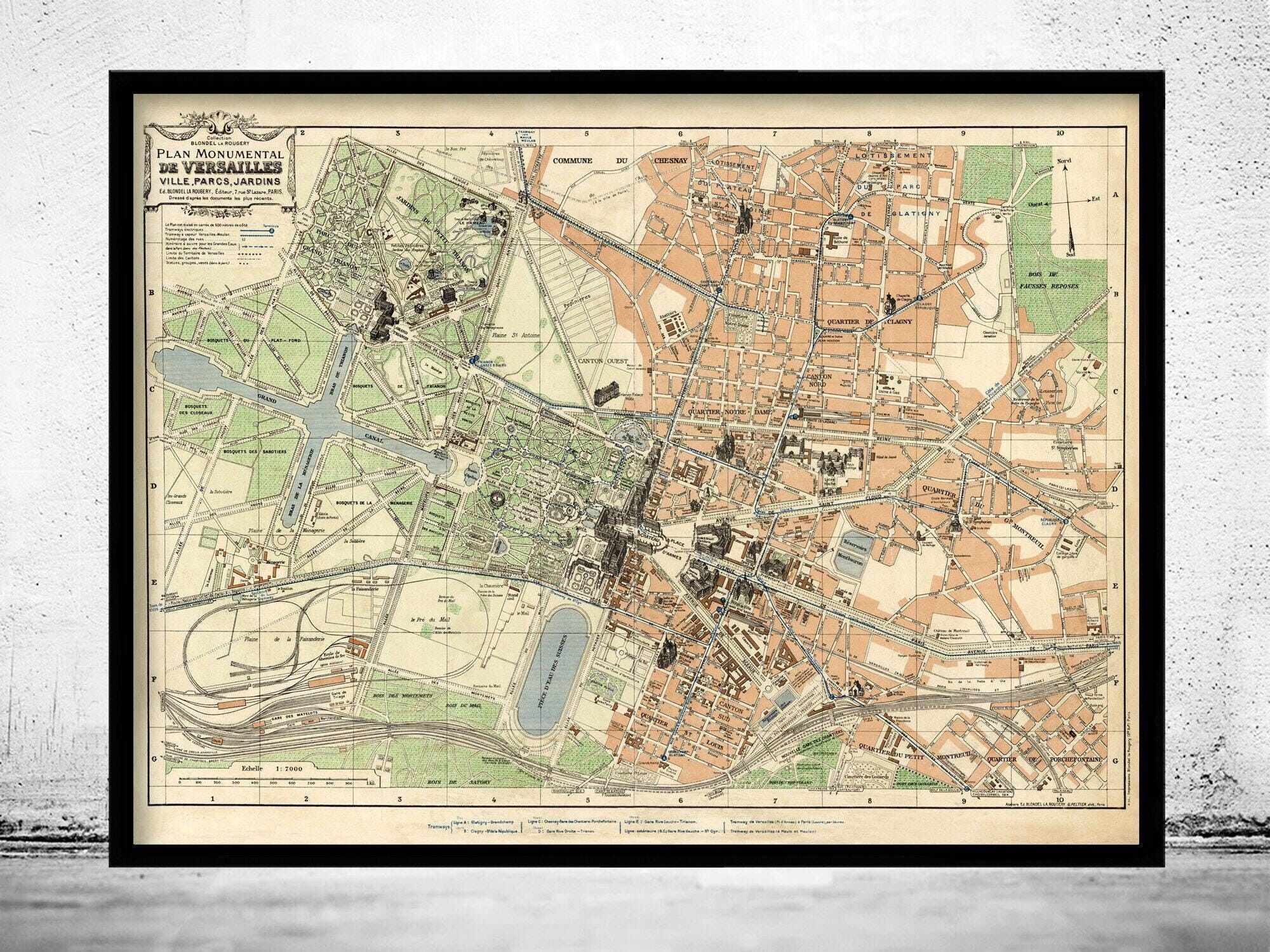 Old Map of Versailles France 1927 Vintage Map | Vintage Map Wall Art Print