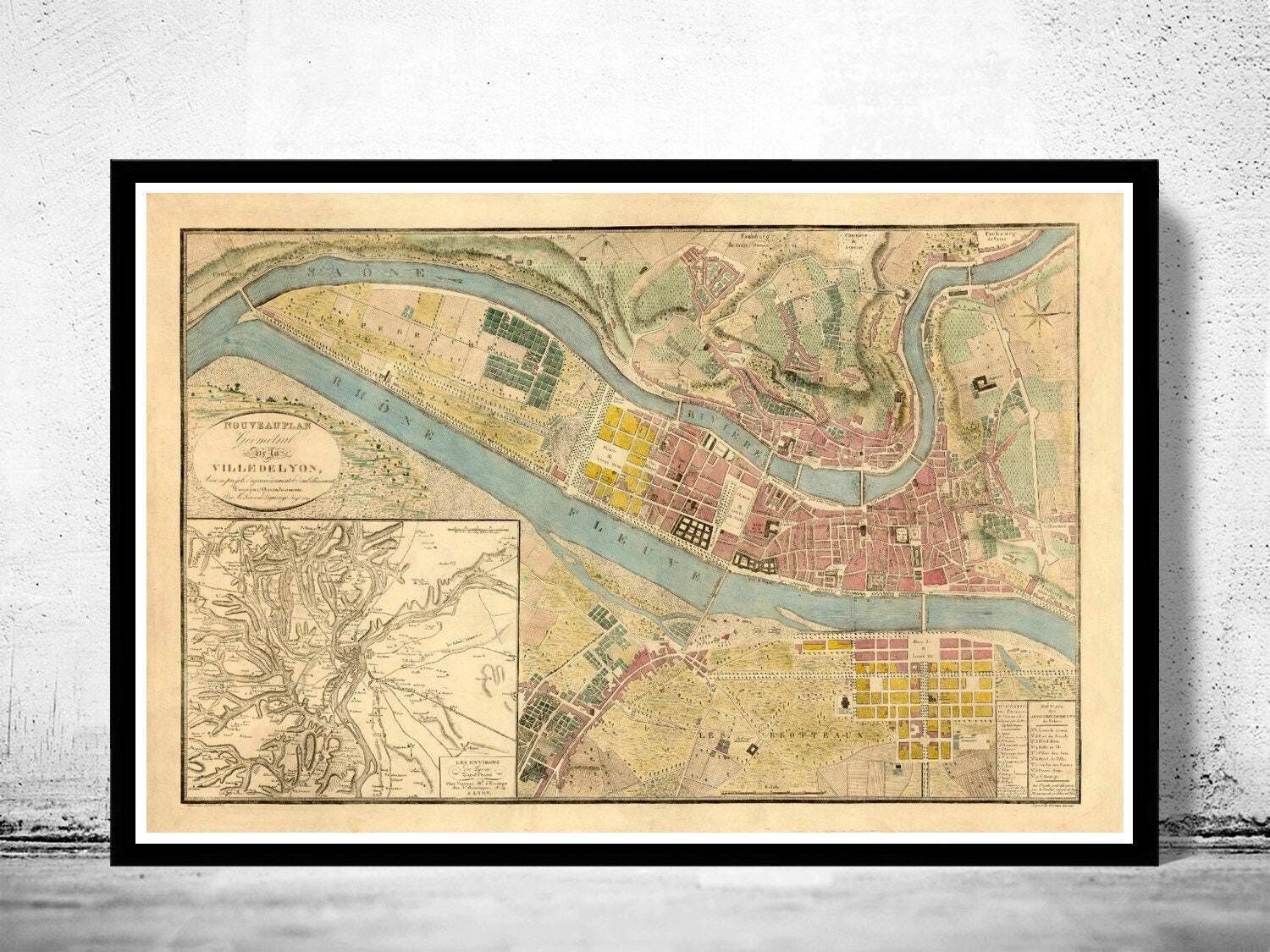 Old Map of Lyon  France 1821  | Vintage Map Wall Art Print