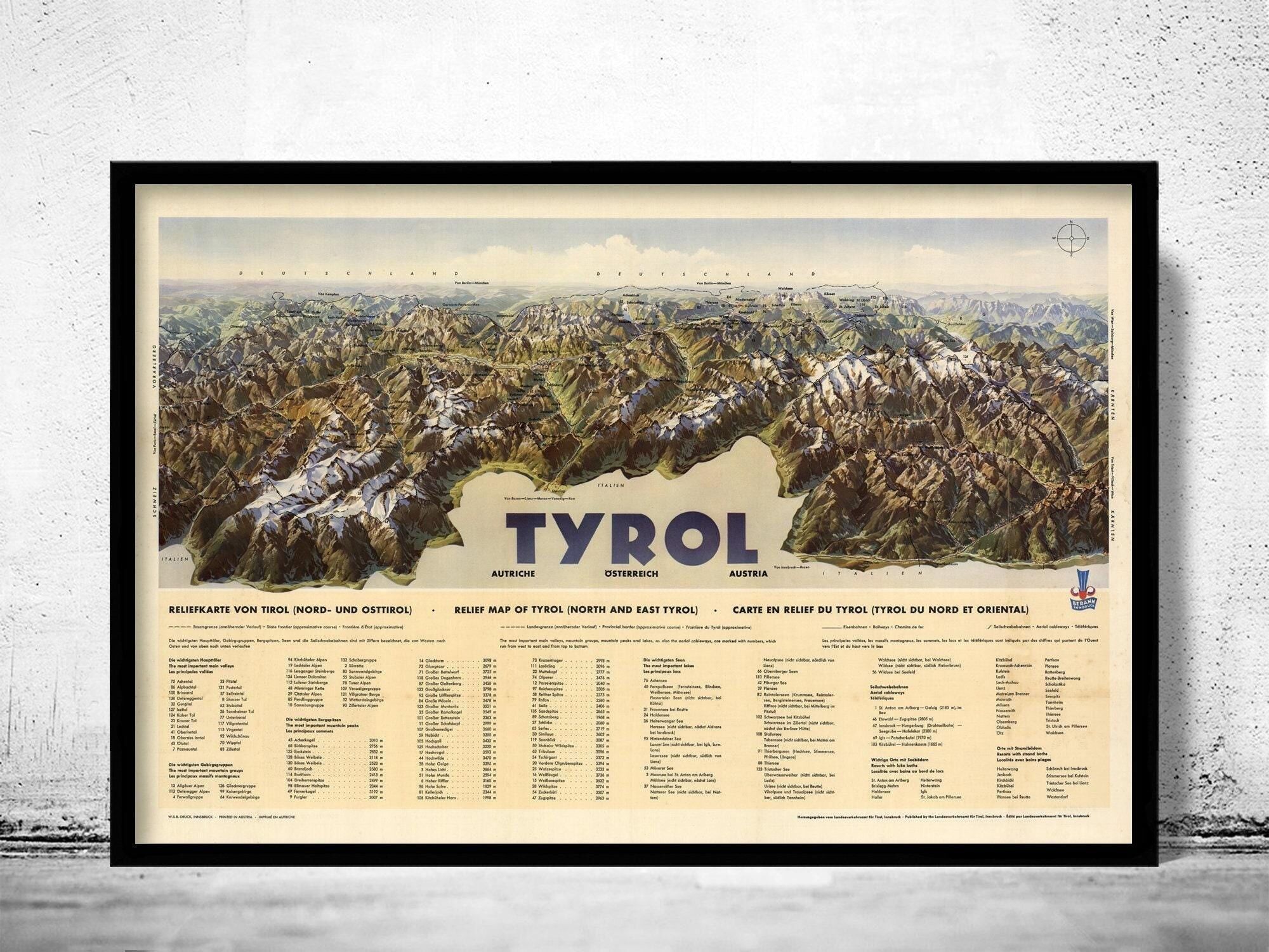 Vintage Poster of Tyrol Austria, Travel Poster Tourism  | Vintage Map Wall Art Print | Large Poster Print | Home Decor Wall Art