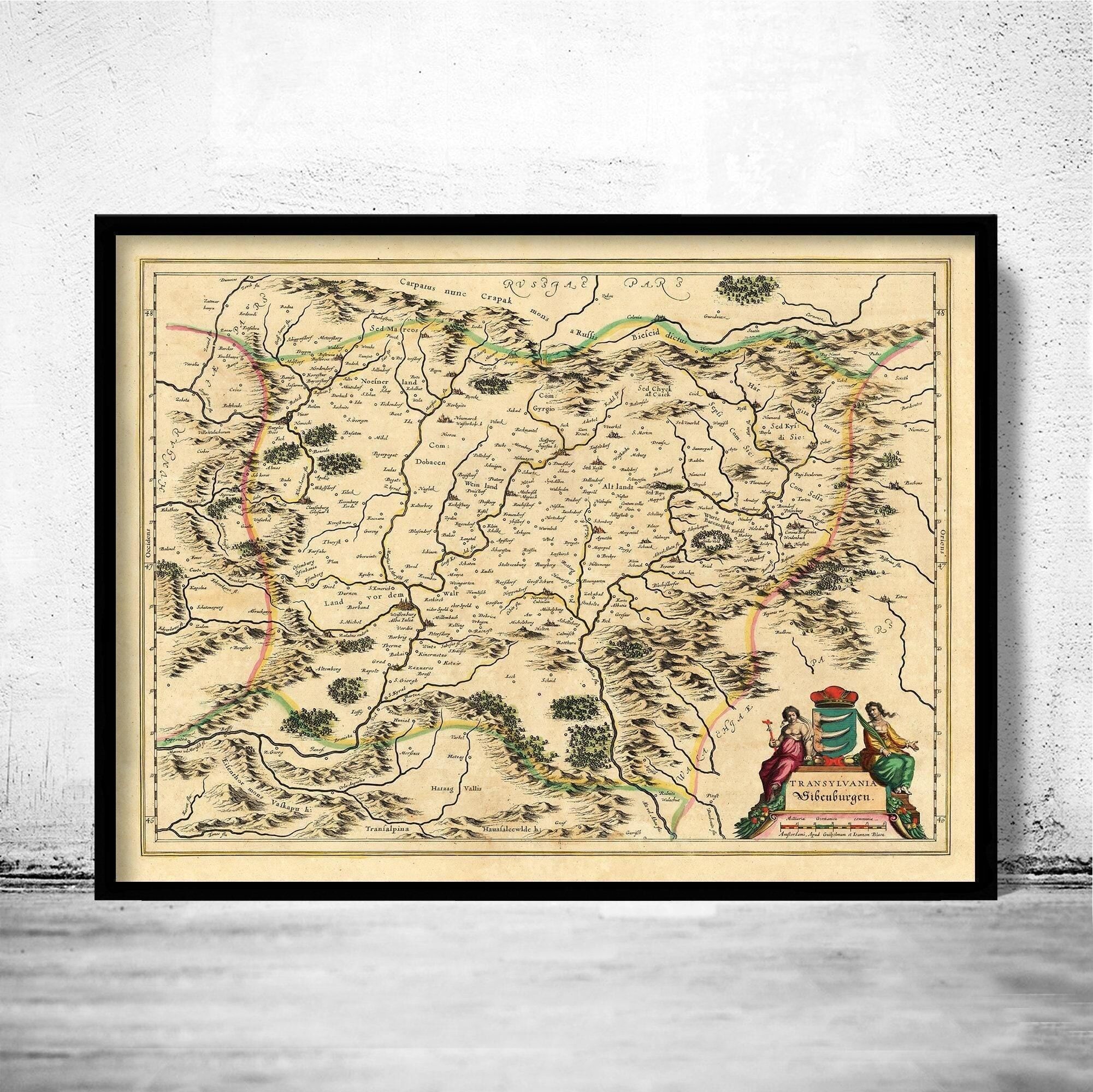Old Map of Transylvania Romania 1634 Vintage Map  | Vintage Map Wall Art Print