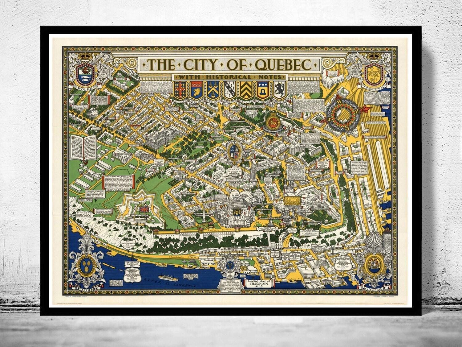 Old Map of Quebec City Canada 1932 Vintage Map  | Vintage Map Wall Art Print
