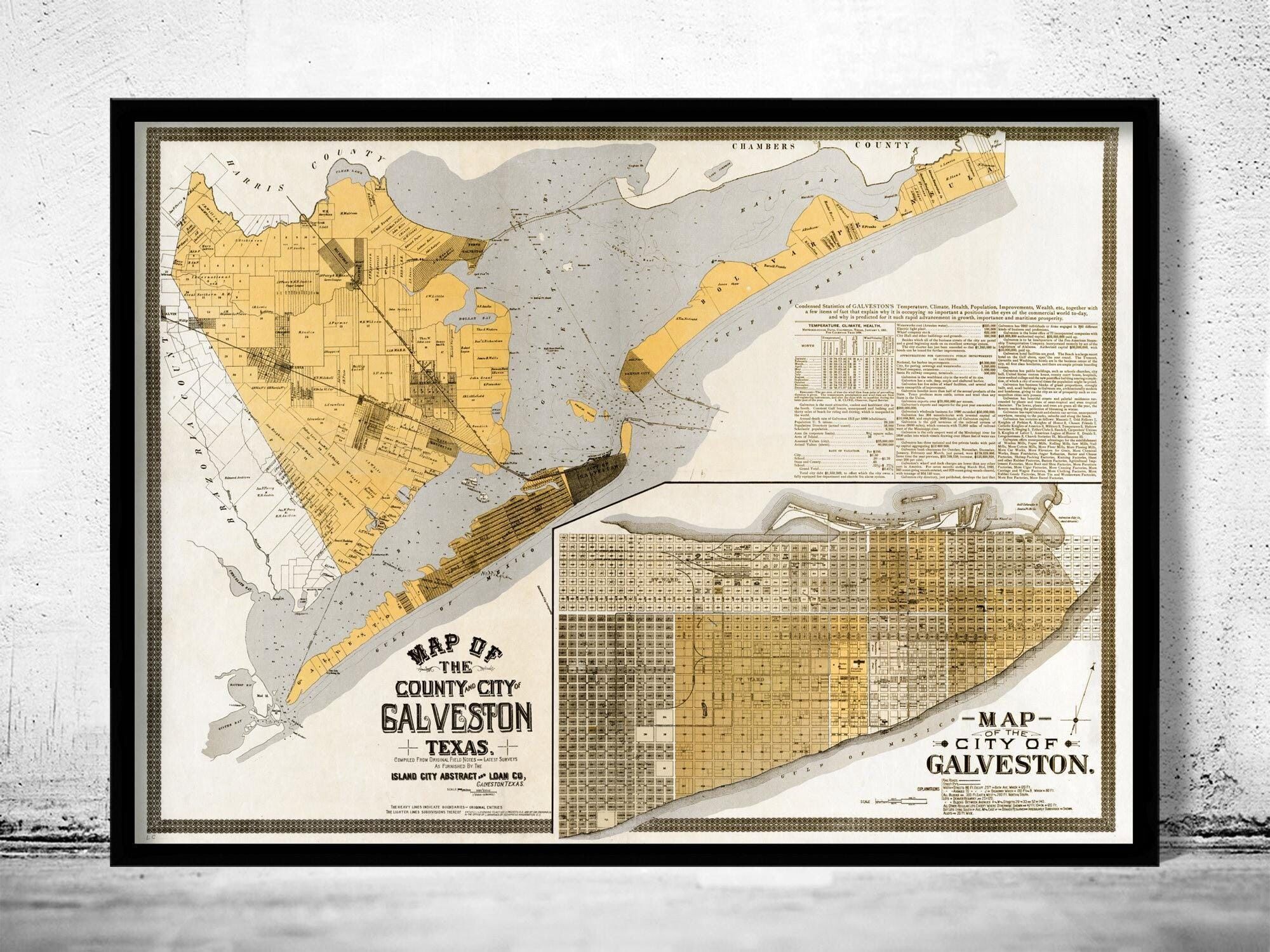 Old map of Galveston Texas 1904  | Vintage Map Wall Art Print
