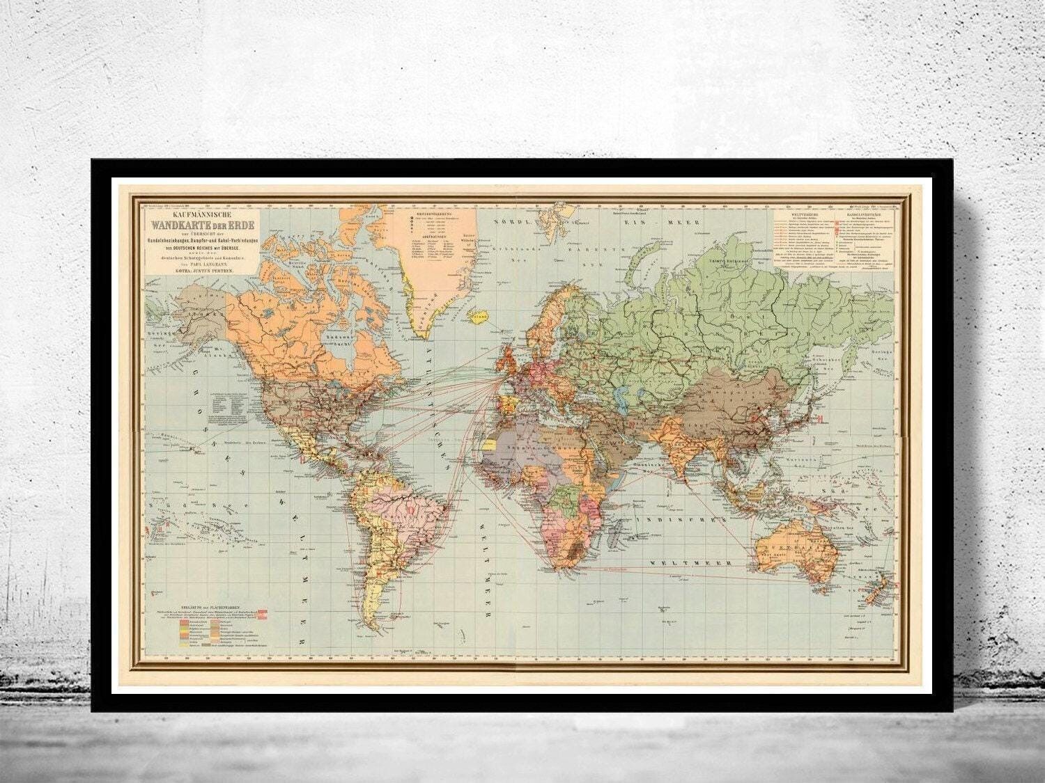 World Map Vintage Atlas 1899 German Edition Vintage Map | World Map Gift World Map Print | Vintage World Map | World Map Wall Art