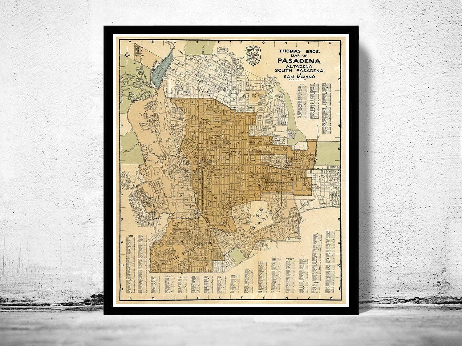 Old Map of Pasadena California 1938 Vintage Map | Vintage Map Wall Art Print