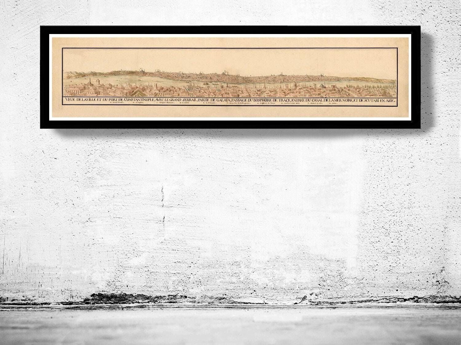 Old map of Istanbul Panoramic View 1686 Vintage Gravure | Vintage Map Wall Art Print