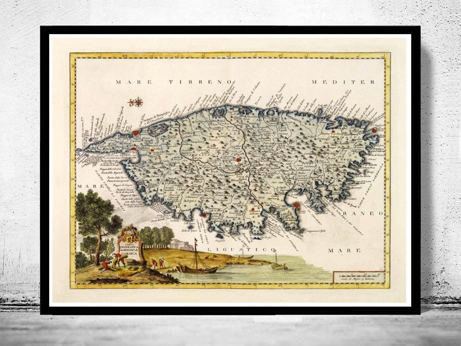 Old Map of Corsica Isle de Corse 1740  | Vintage Map Wall Art Print