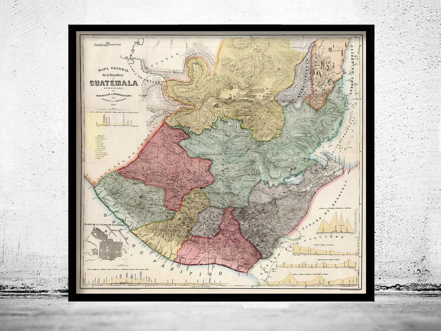 Old Map of Guatemala 1859 Vintage Map | Vintage Map Wall Art Print