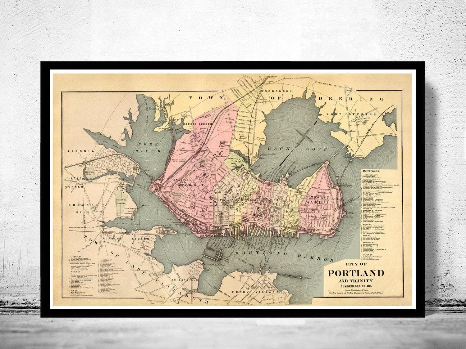 Old Map of Portland Maine 1885 Vintage Map  | Vintage Map Wall Art Print