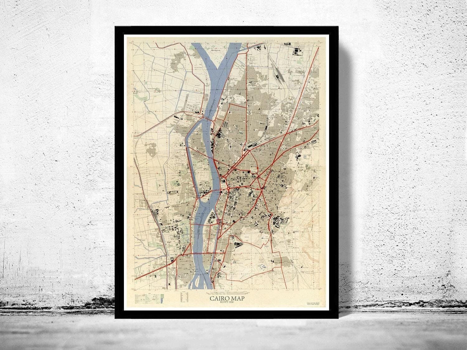 Old Map of Cairo Egypt Vintage Map | Vintage Map Wall Art Print