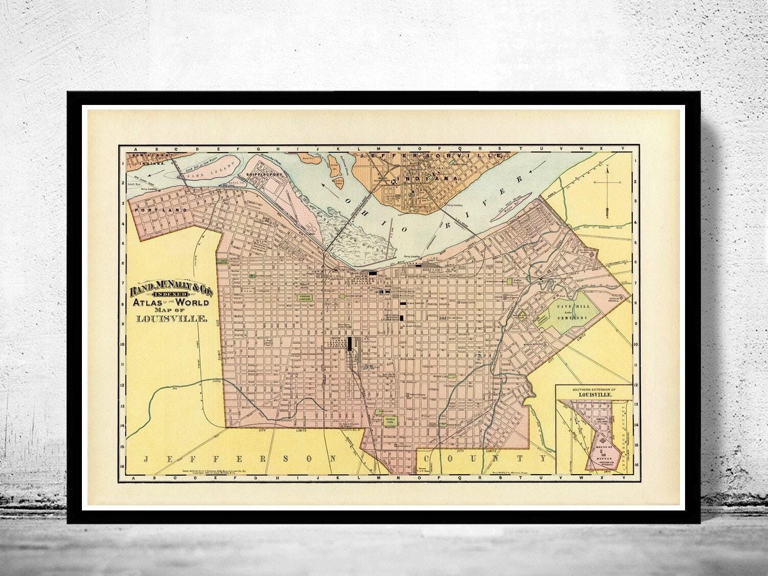 Vecchia mappa di Louisville, Kentucky, mappa vintage del 1897 | Stampa artistica da parete con mappa vintage