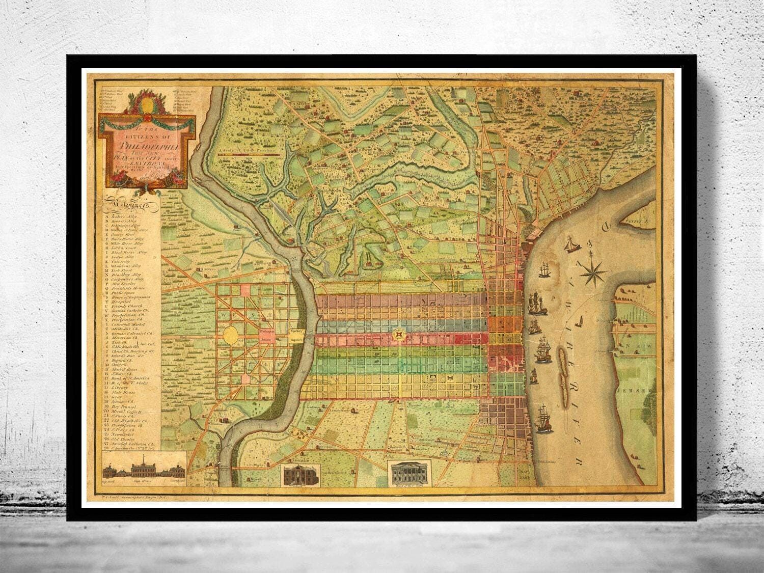 Vecchia mappa di Filadelfia del 1802 | Stampa artistica da parete con mappa d'epoca