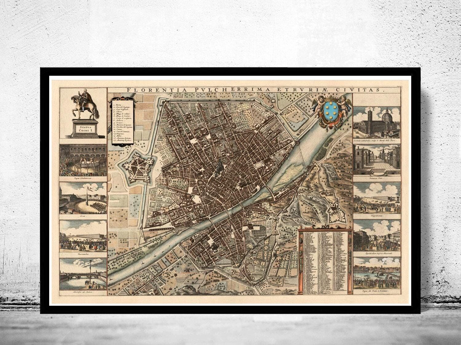 Vecchia mappa di Firenze del 1685, mappa d'epoca dell'Italia | Stampa artistica da parete con mappa d'epoca