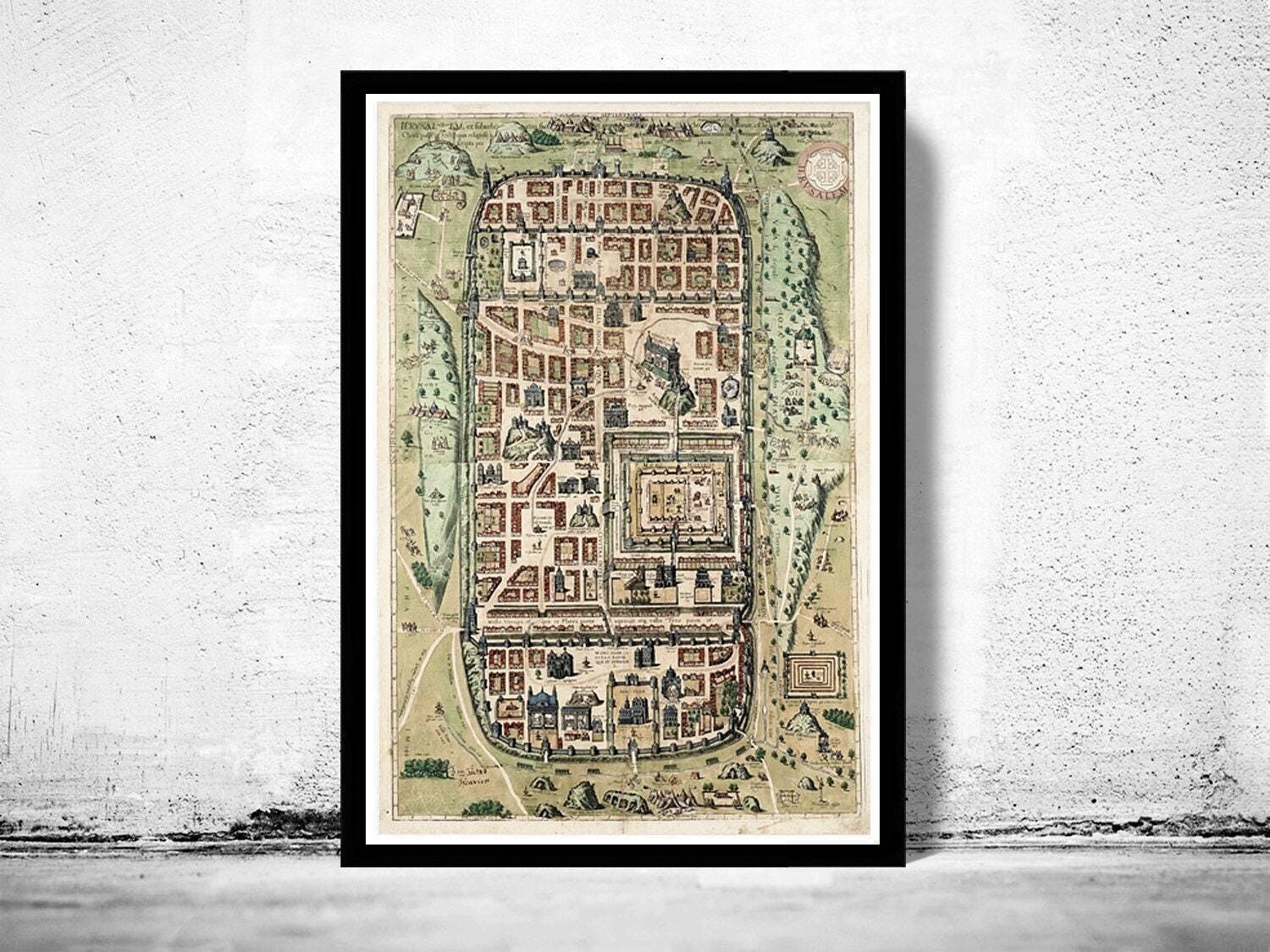 Vecchia mappa di Gerusalemme, Terra Santa, Palestina, mappa d'epoca del 1584 | Stampa artistica da parete con mappa d'epoca