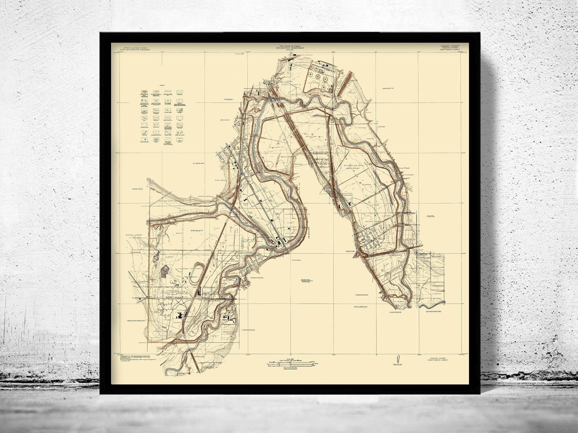 Vecchia mappa di Fort Worth, Texas, mappa d'epoca del 1915 | Stampa artistica da parete con mappa d'epoca