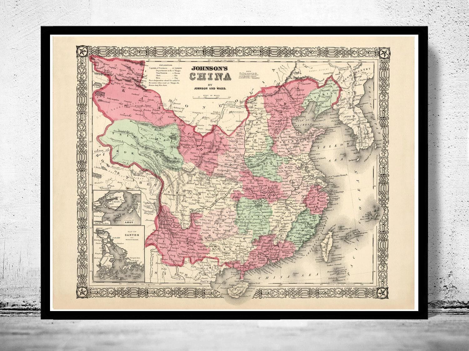 Old Map of China 1865 Vintage Map Old Map of China | Vintage Map Wall Art Print