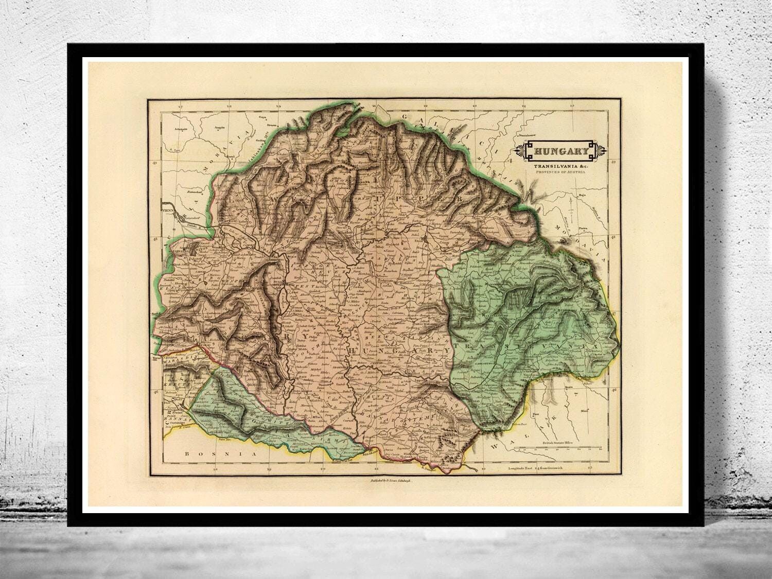 Old Map of Hungary 1831 Vintage Map | Vintage Map Wall Art Print