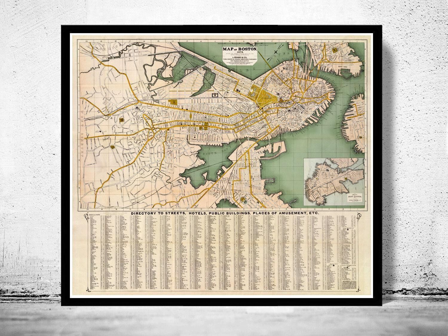 Old Map of Boston 1872 Massachusetts Vintage Map | Vintage Map Wall Art Print