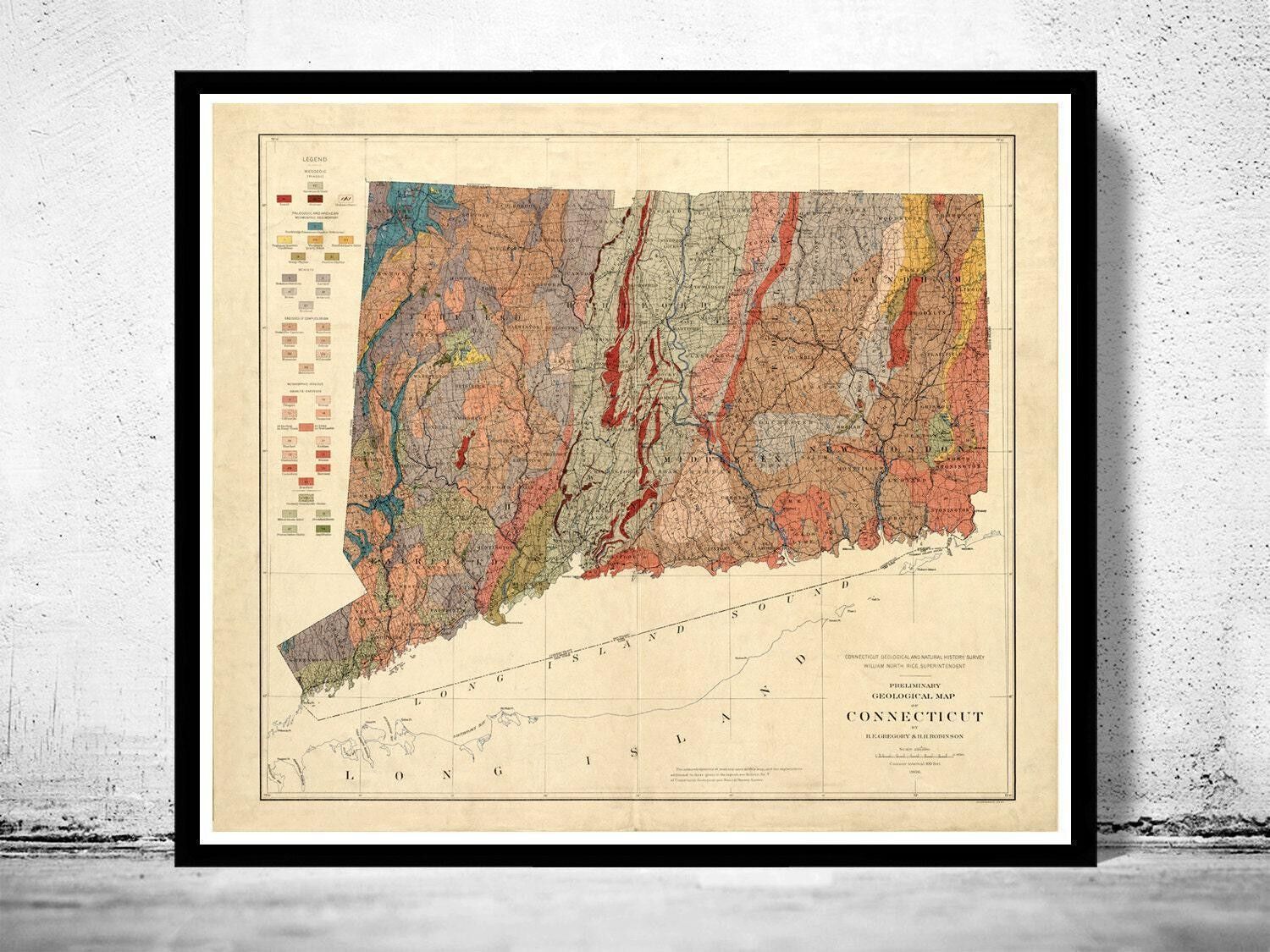 Old Map Connecticut State 1906 Vintage Map | Vintage Map Wall Art Print