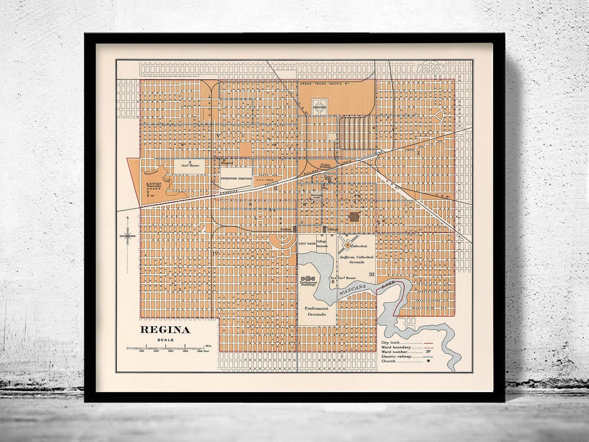 Old Map of Regina Saskatchewan Canada 1915 Vintage Map | Vintage Map Wall Art Print