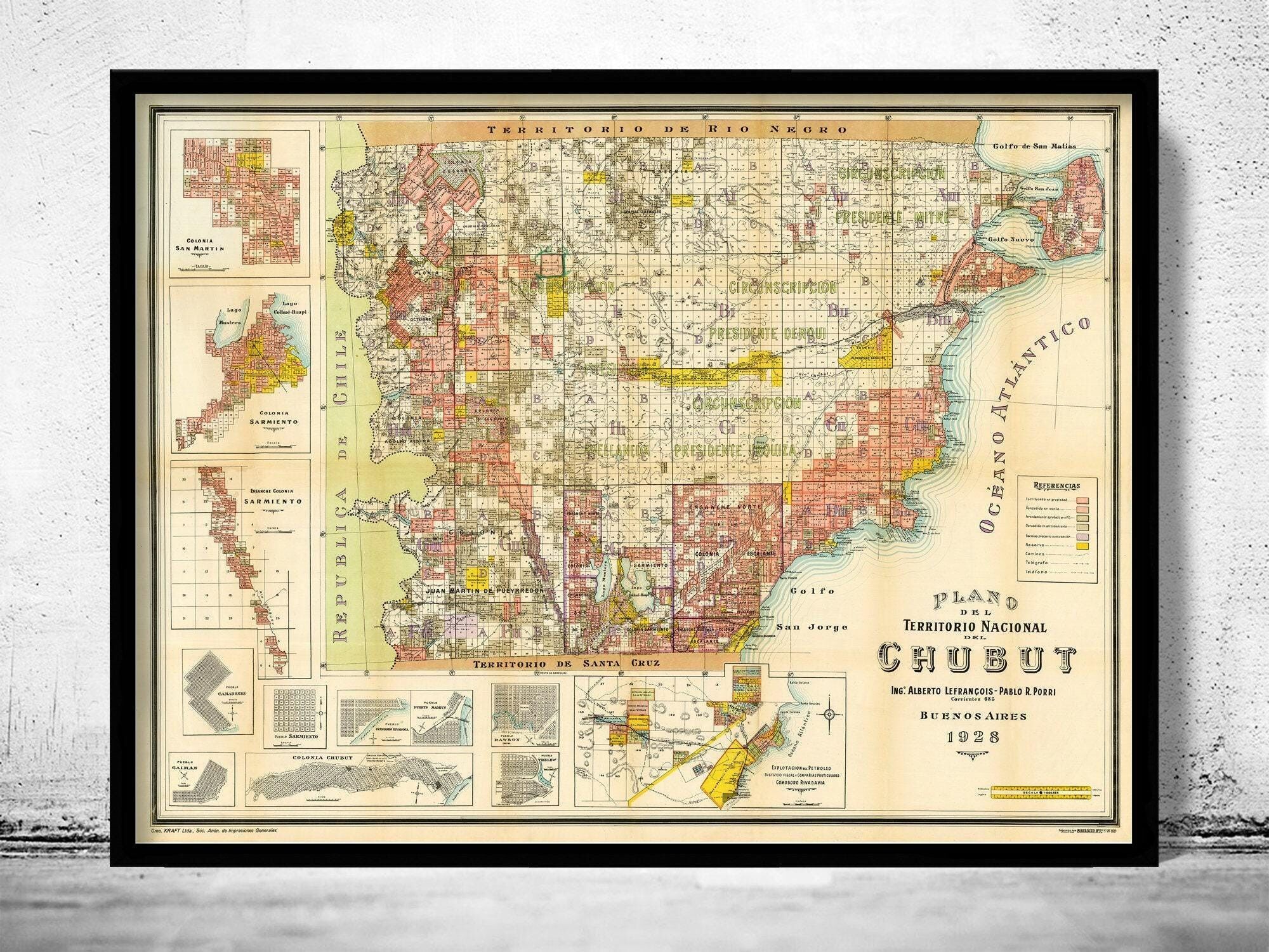 Old Map of Chubut Argentina 1928 Vintage Map  | Vintage Map Wall Art Print