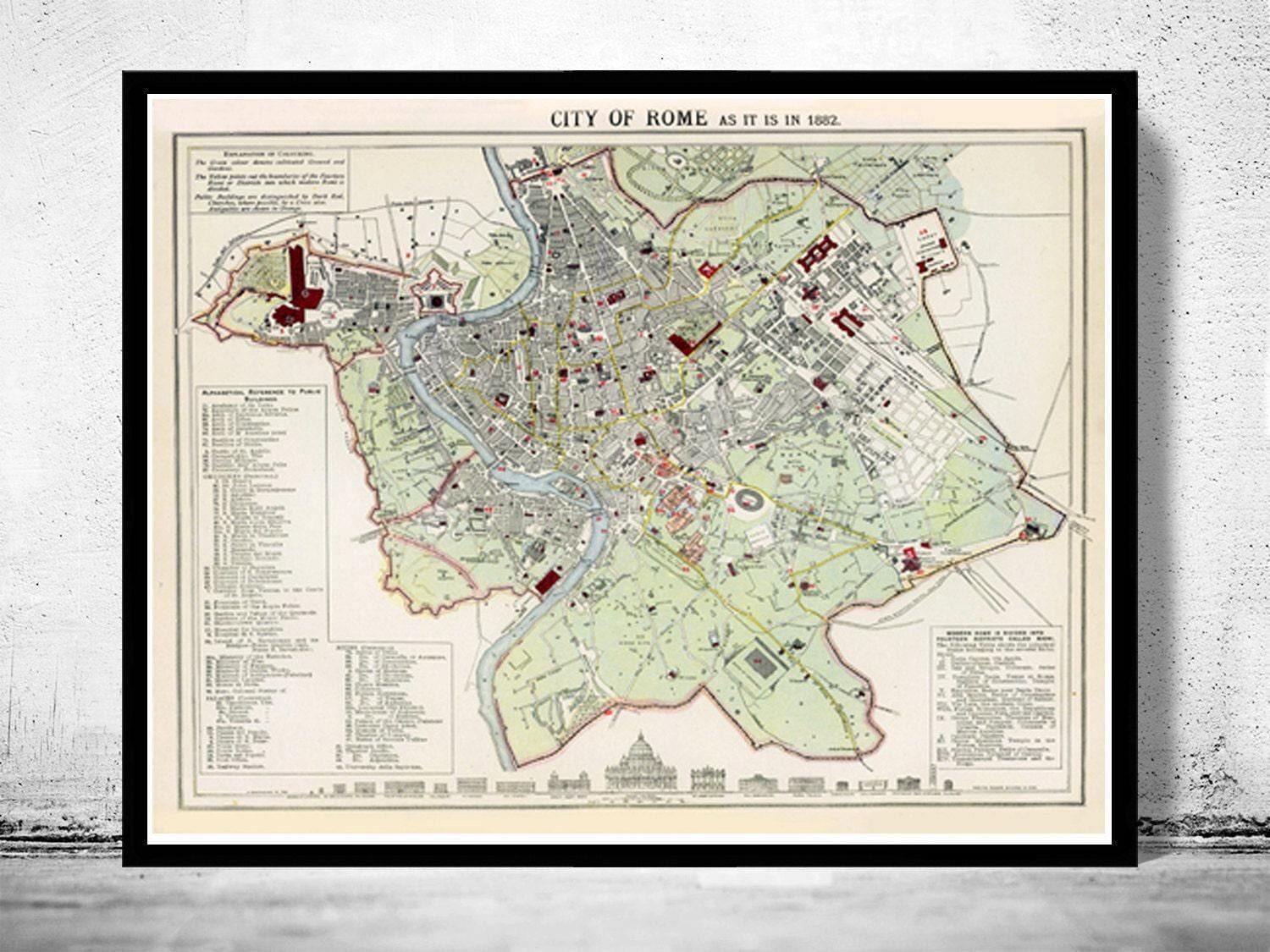 Old Map of Rome Italy 1883 Vintage Map of Rome | Vintage Map Wall Art Print