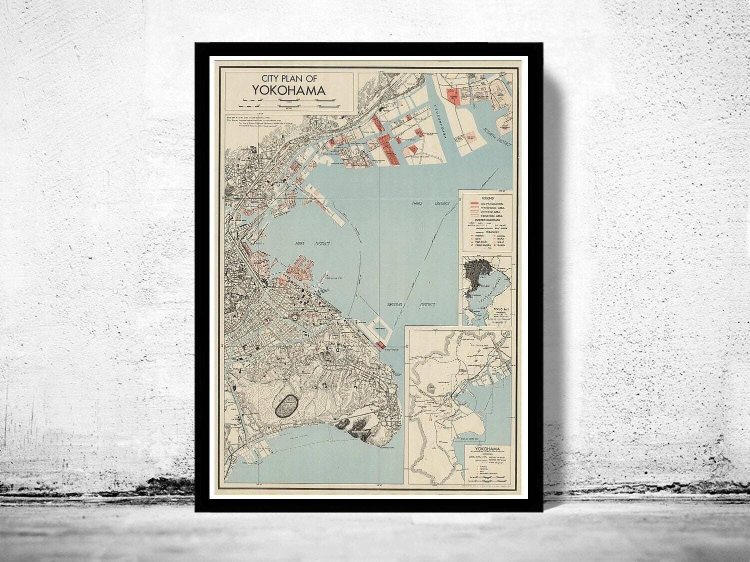 Old Map of Yokohama Japan  | Vintage Map Wall Art Print