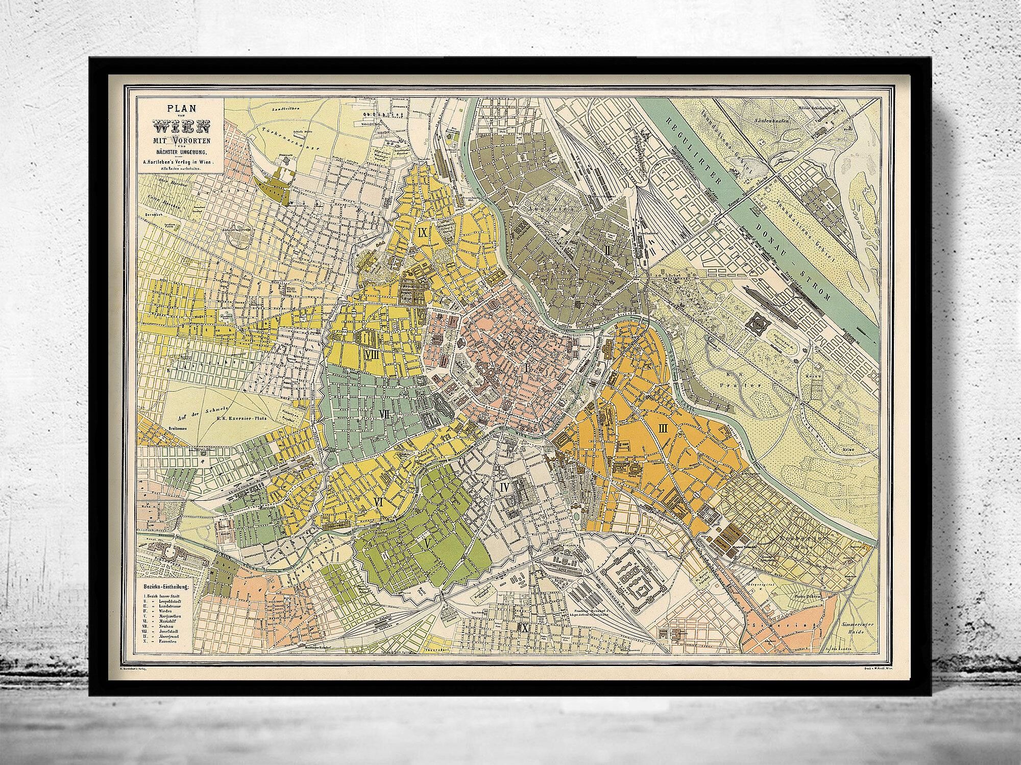 Old Map of Vienna Wien Austria 1883 Vintage Map of Vienna | Vintage Map Wall Art Print
