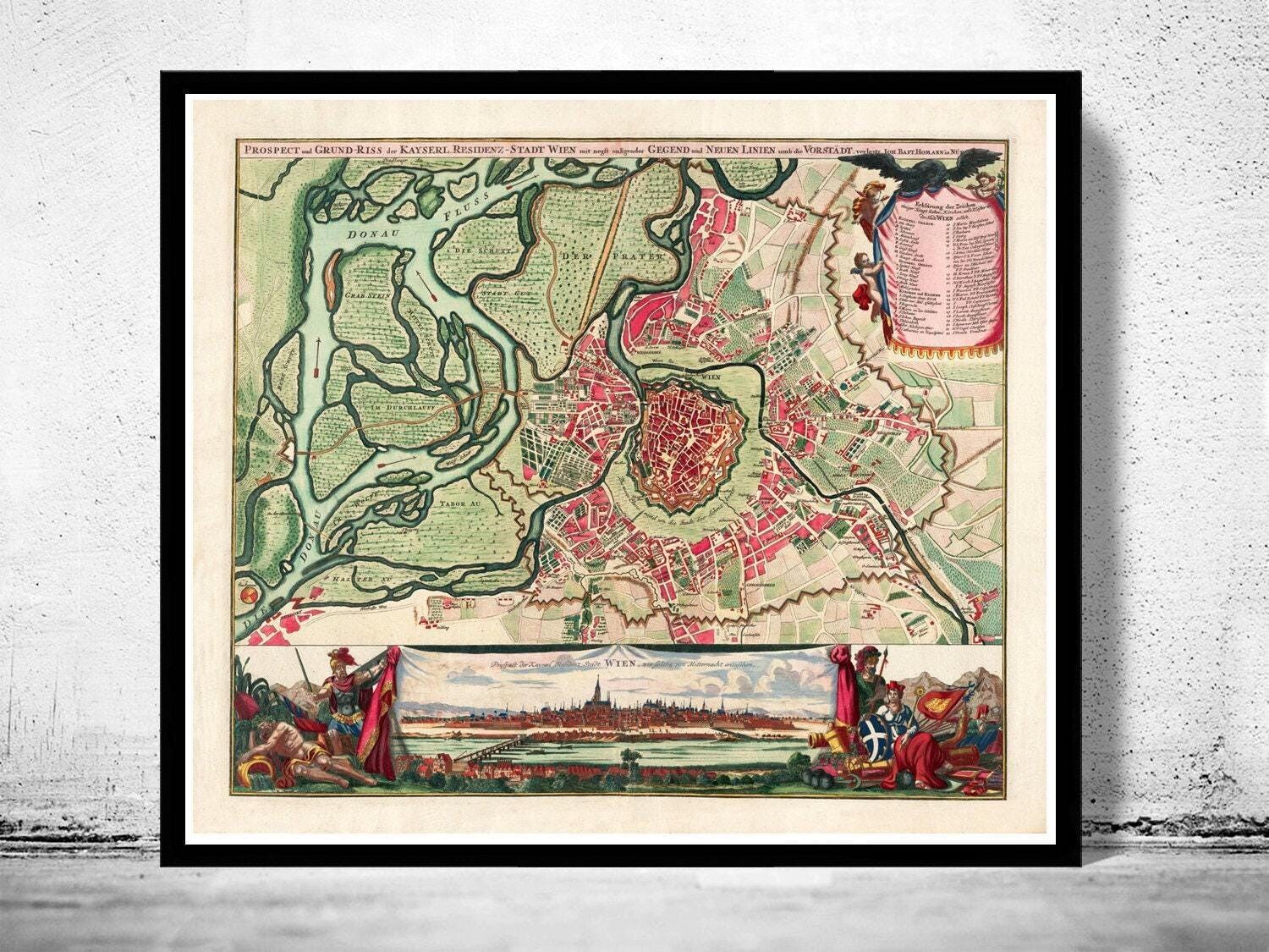 Old Map of Vienna Wien Austria 1712  | Vintage Map Wall Art Print