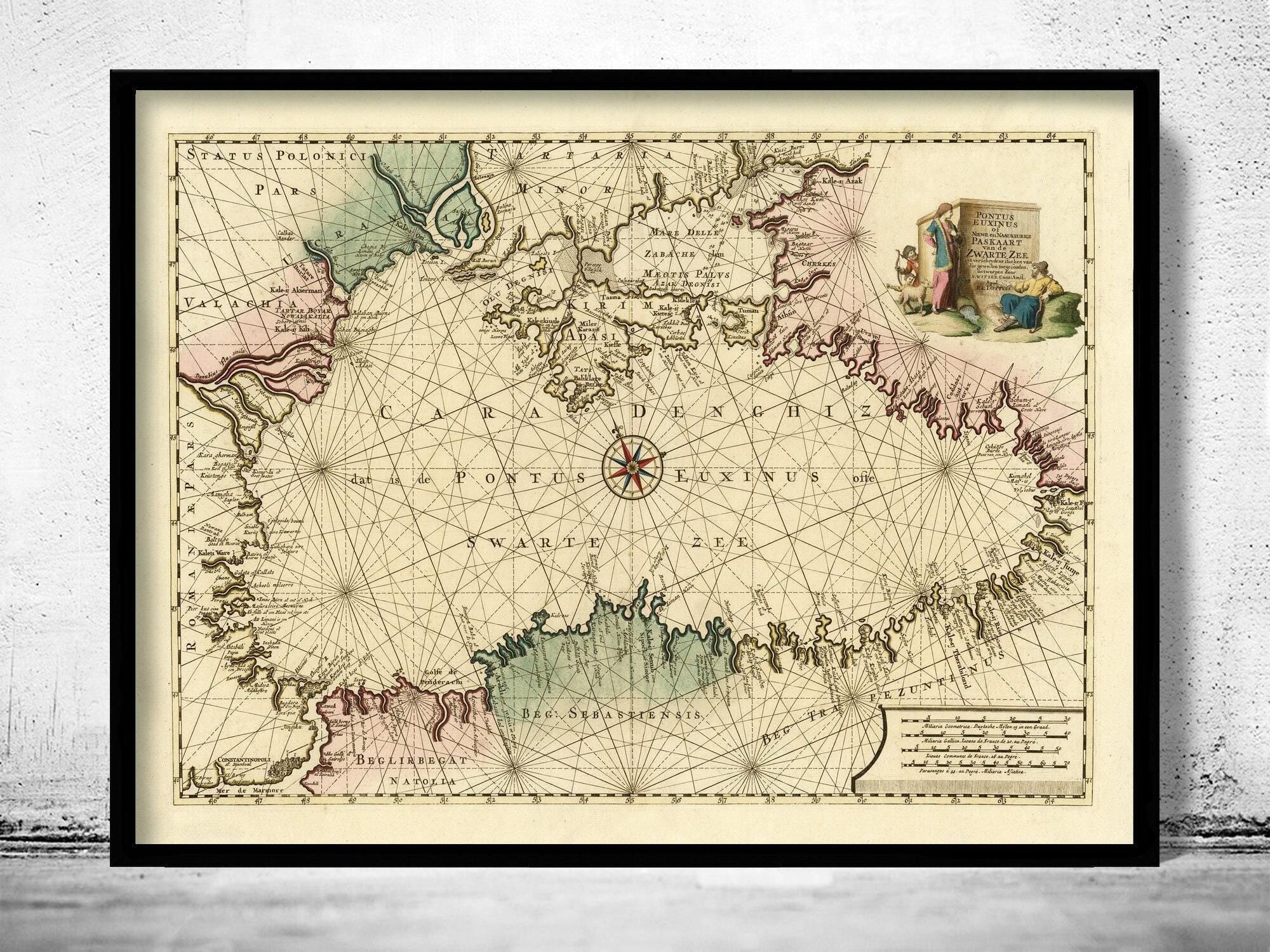 Old Map of Black Sea 1745 Crimea Vintage Map | Vintage Map Wall Art Print