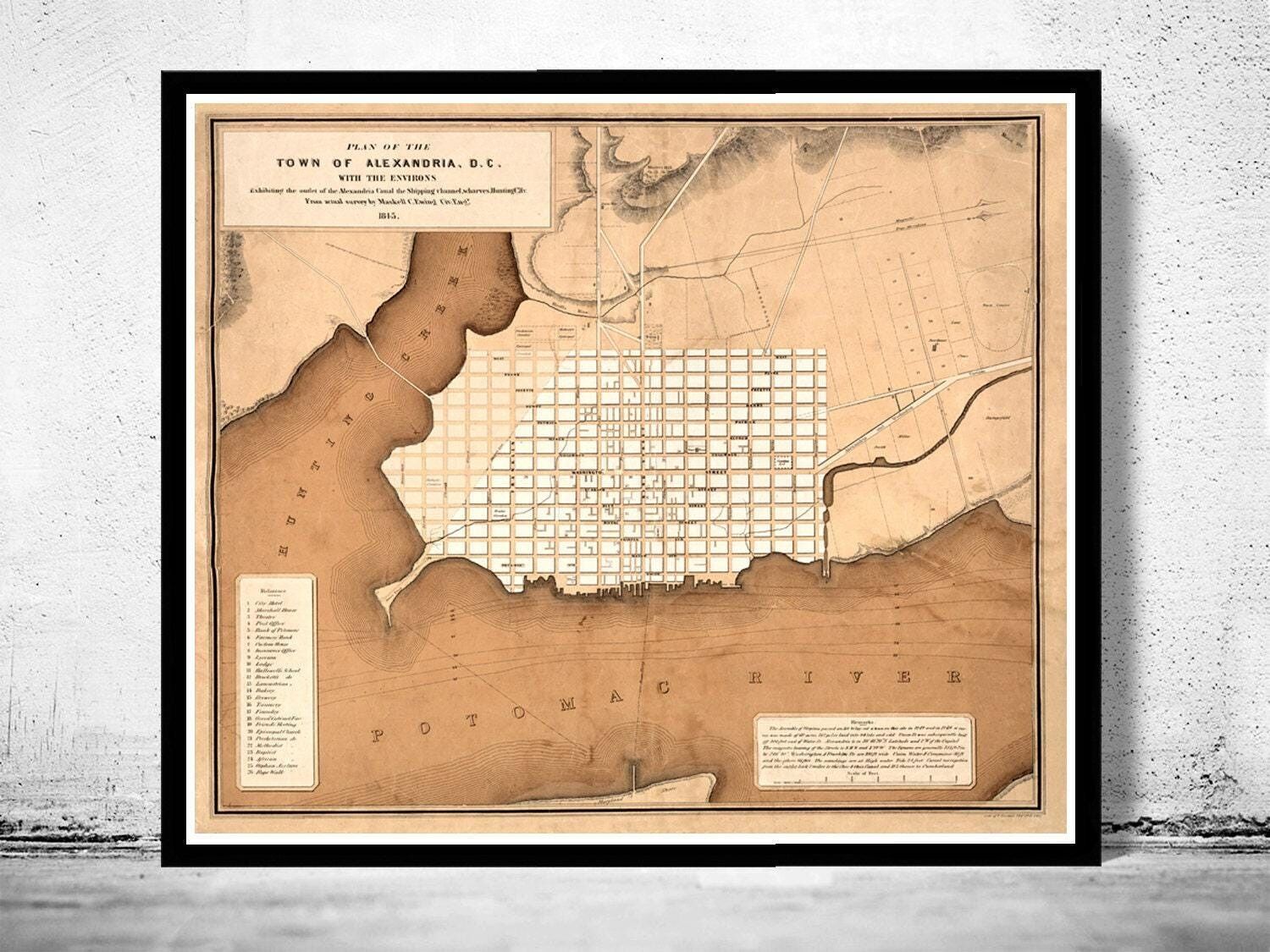 Old Map of Alexandria Virginia Columbia Maryland 1845 Vintage Map | Vintage Map Wall Art Print