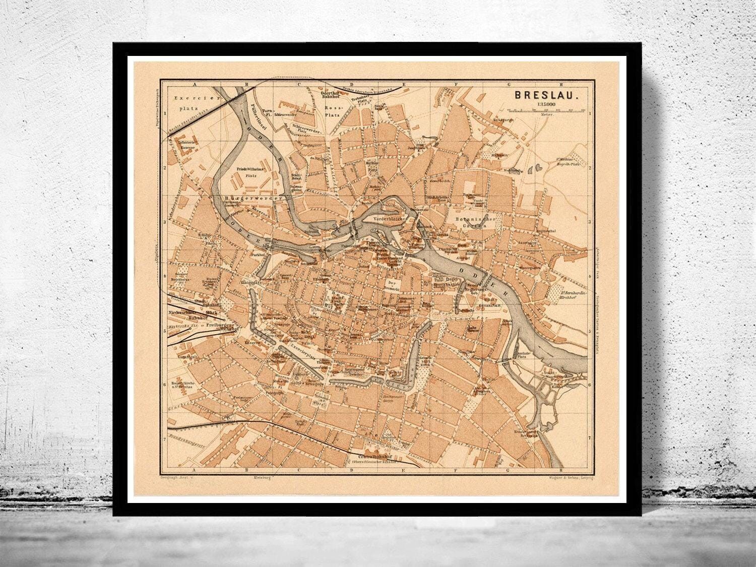 Old Map of Wroclaw Breslau Poland 1895 Vintage Map  | Vintage Map Wall Art Print