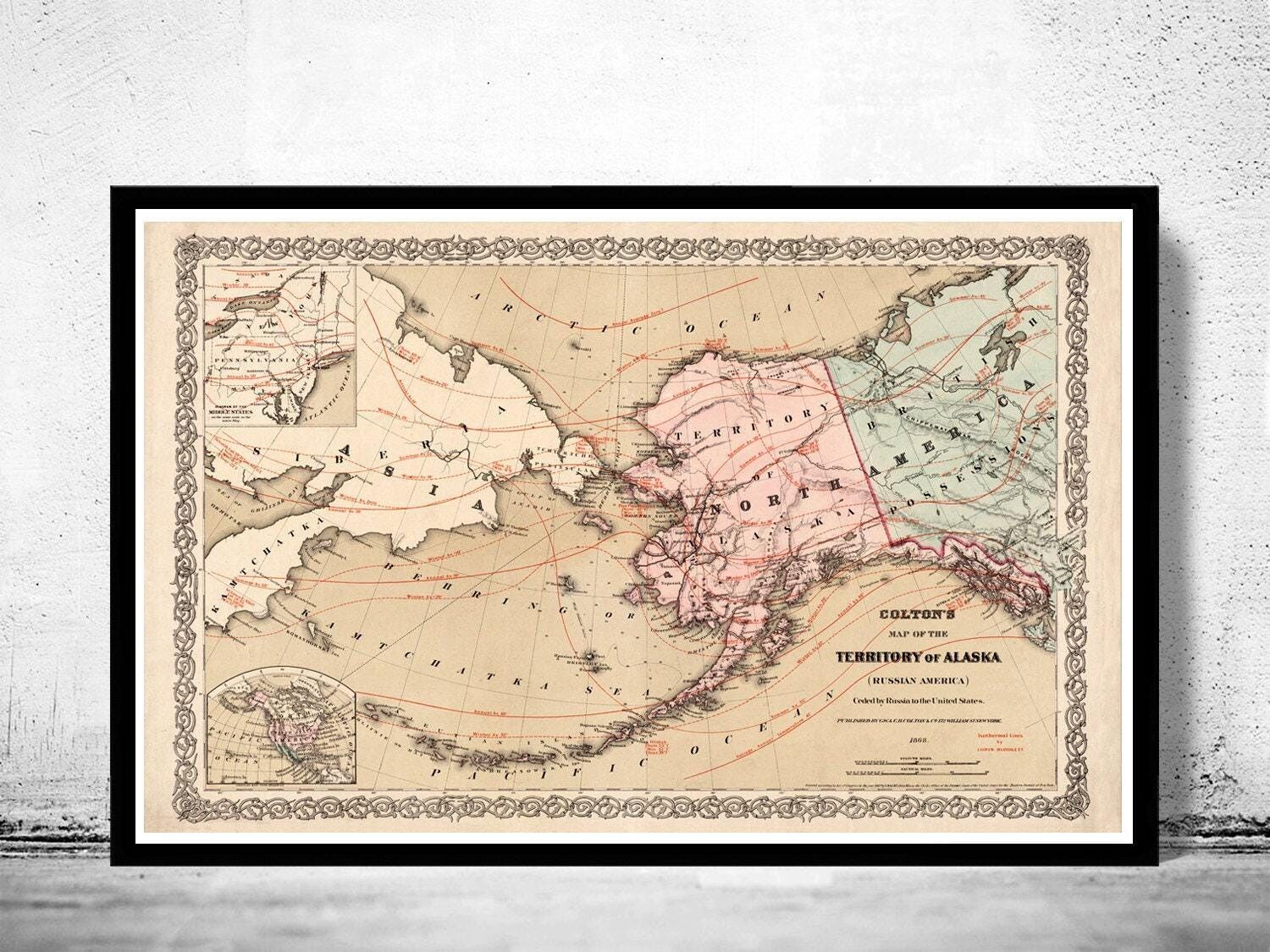 Old Map of Alaska 1868 Vintage Map | Vintage Map Wall Art Print