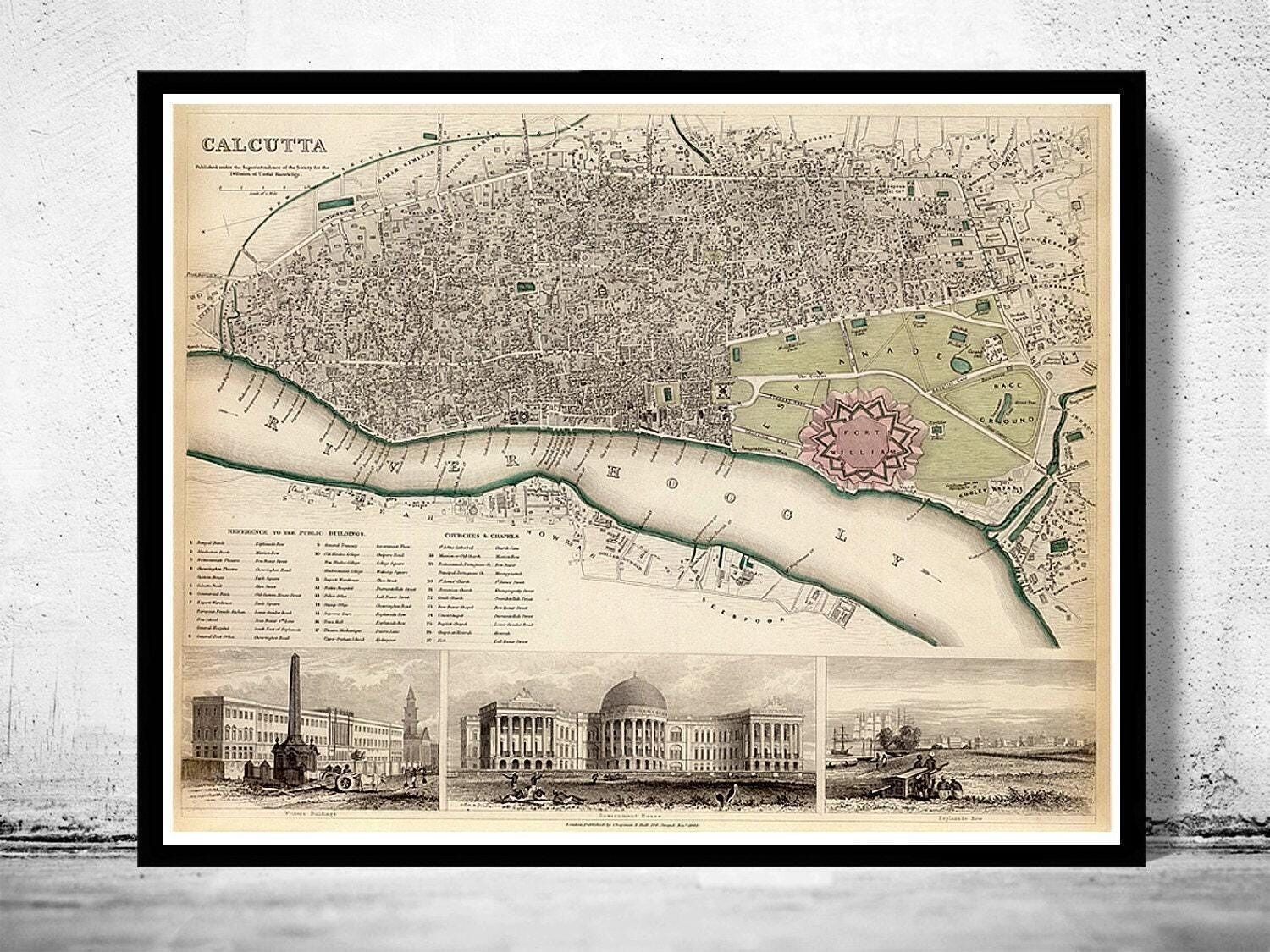 Old Map of Calcutta Kolkata India 1842  Vintage Map  | Vintage Map Wall Art Print