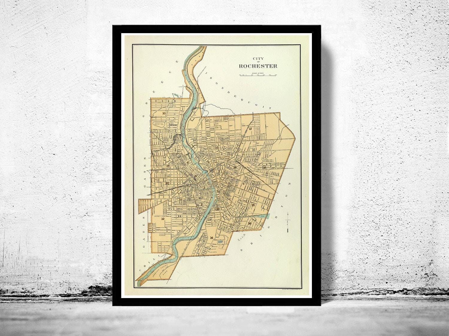 Old Map of Rochester United States 1895  | Vintage Map Wall Art Print