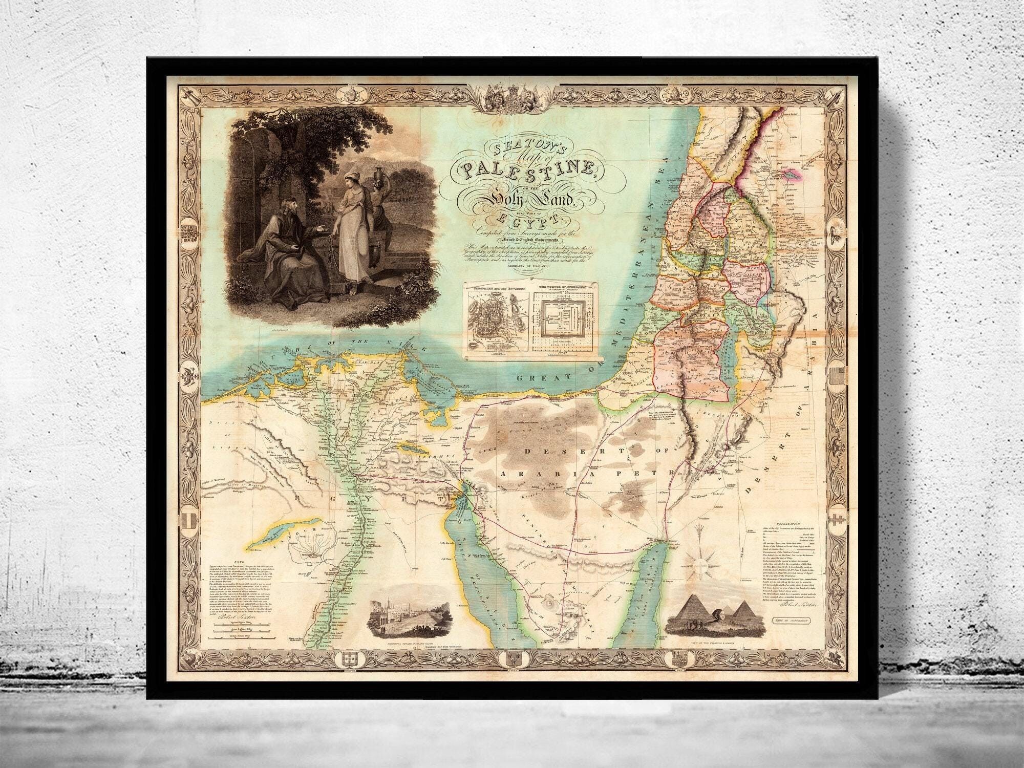 Beautiful Old Map of Palestine with part of Egypt 1835 Vintage Map | Vintage Map Wall Art Print