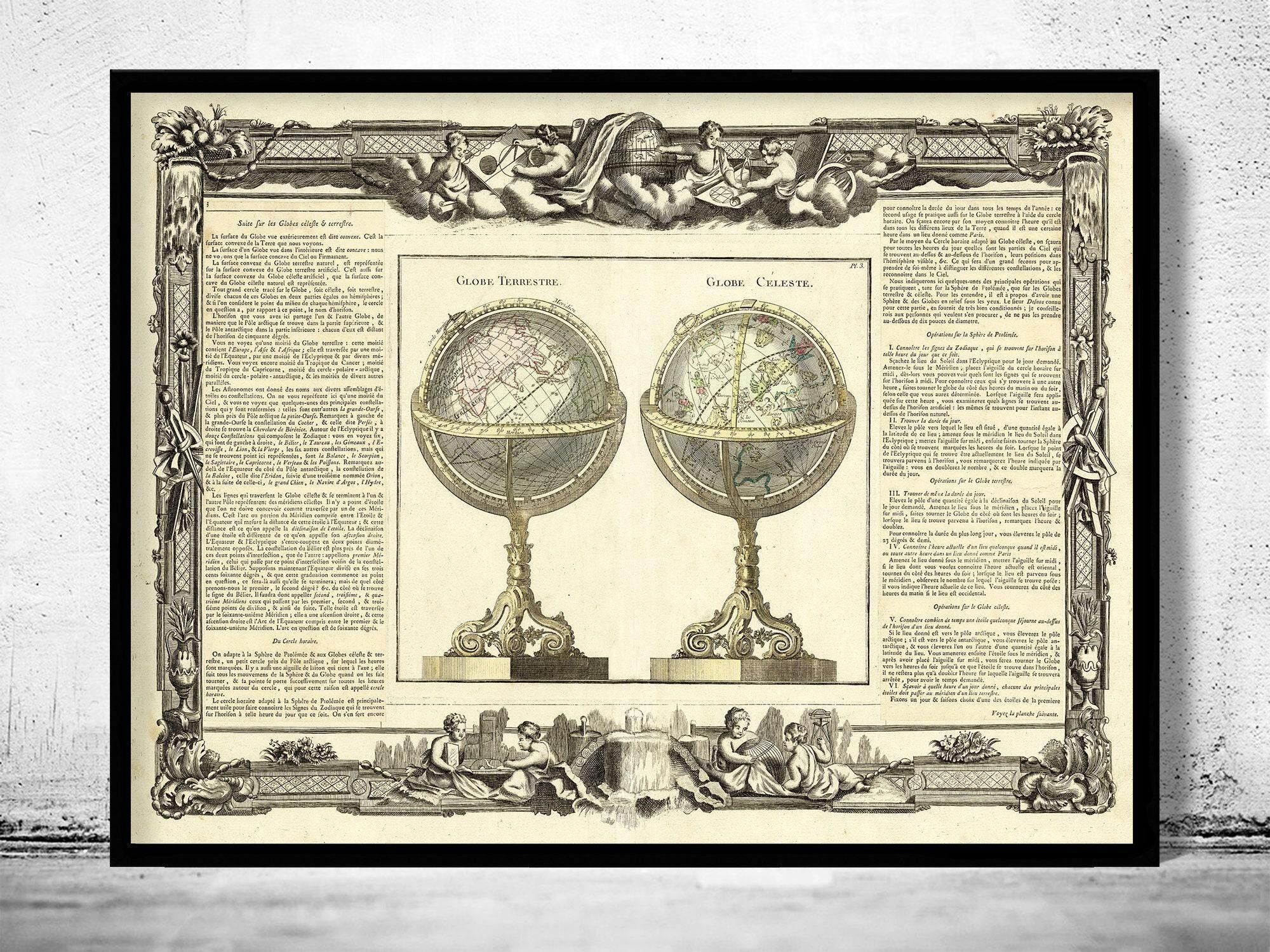Beautiful Old Map of The World 1770 Earth Globe Celestial Globe | Vintage World Map Wall Map Print | World Map Wall Art | Large Map Print