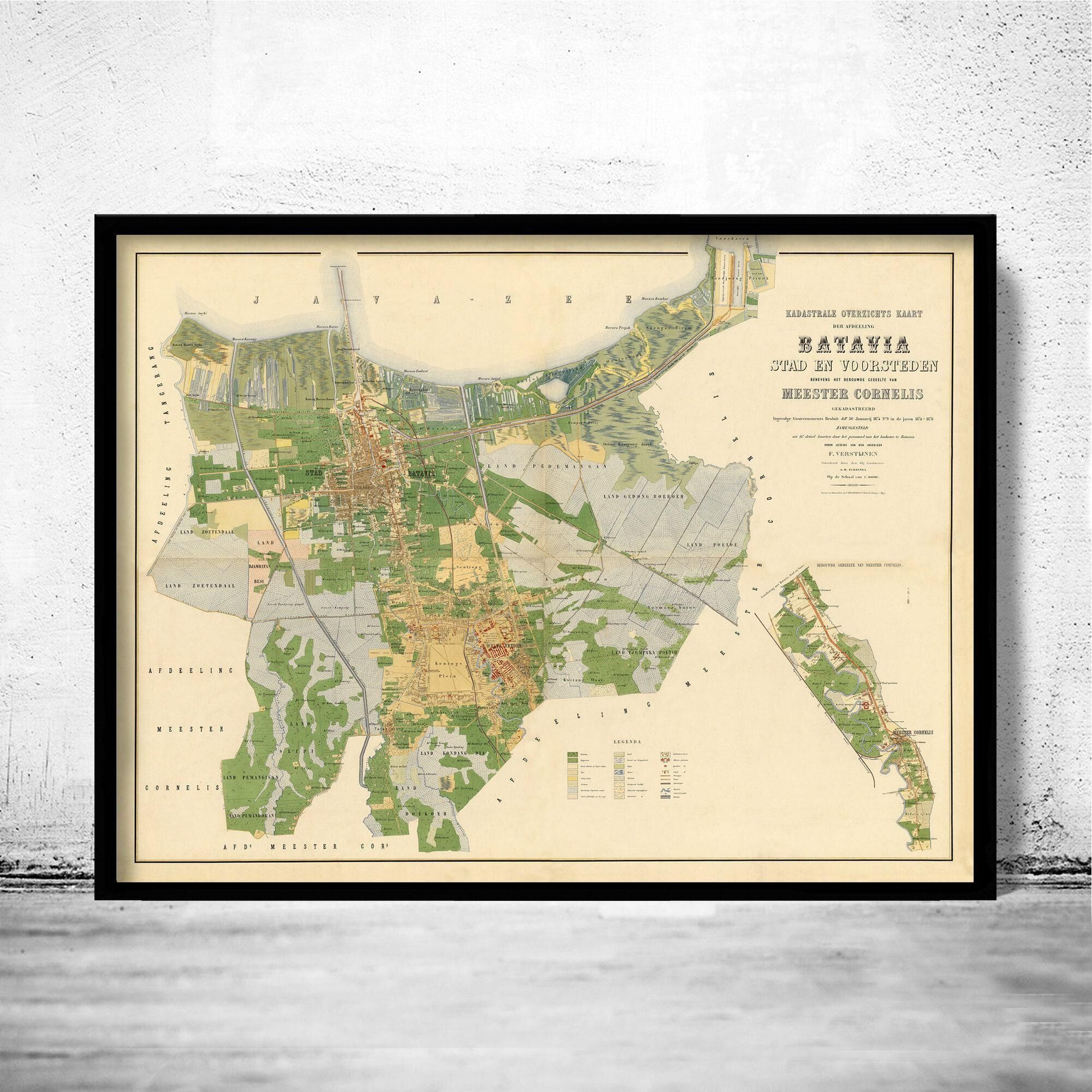 Old Map of Jakarta Batavia Indonesia 1876 | Vintage Map Wall Art Print