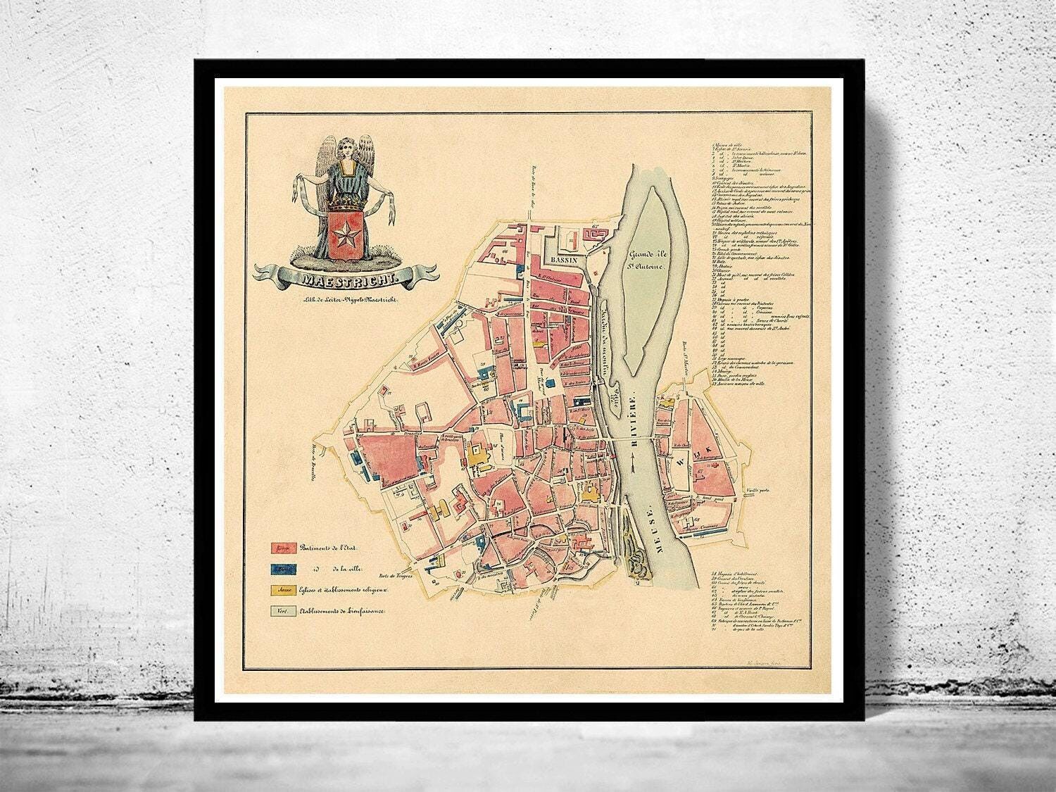 Old Map of Maastricht Netherlands 1860 Vintage Map | Vintage Map Wall Art Print