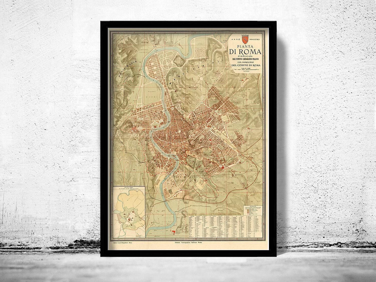 Old Map of Rome Italy 1891  | Vintage Map Wall Art Print