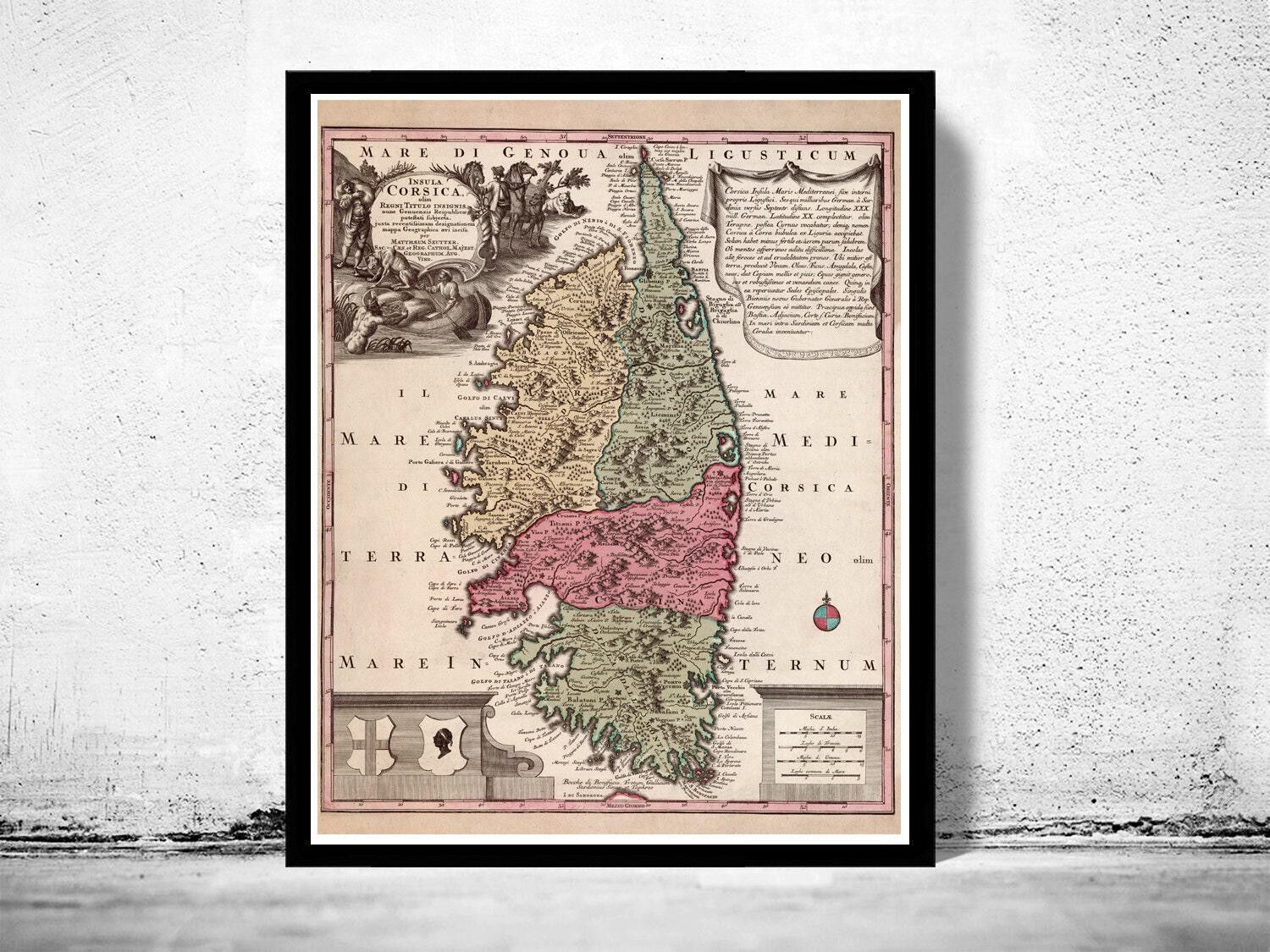 Old Map of Corsica Isle de Corse 1700 Vintage Map | Vintage Map Wall Art Print