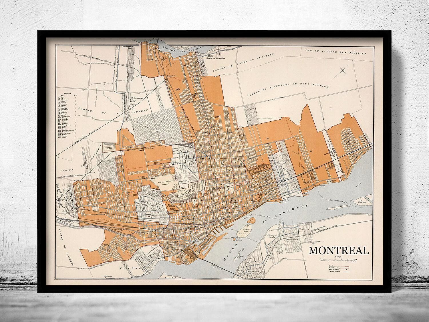 Old Map of Montreal Canada 1915 Vintage Map | Vintage Map Wall Art Print