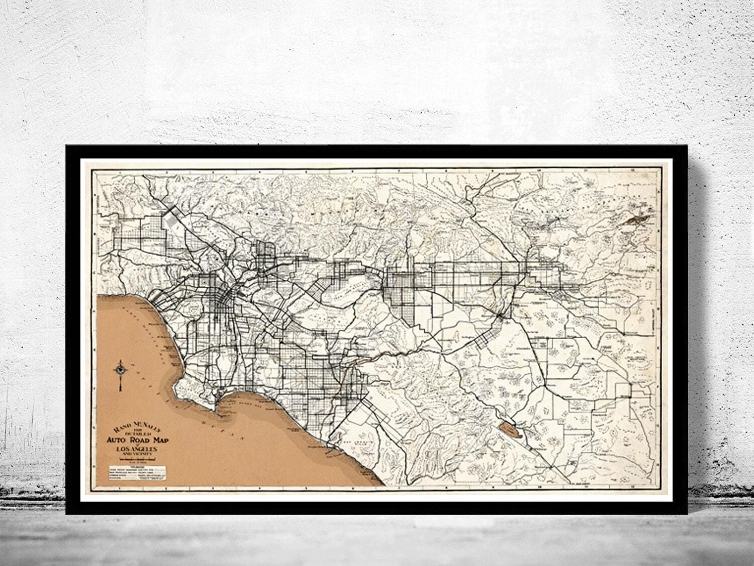 Old Map of Los Angeles 1926 Vintage Map | Vintage Map Wall Art Print