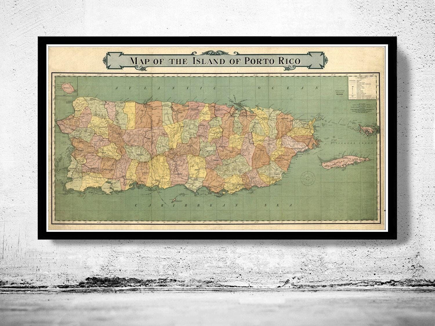 Old Map of Puerto Rico Island 1915 Vintage Map | Vintage Map Wall Art Print