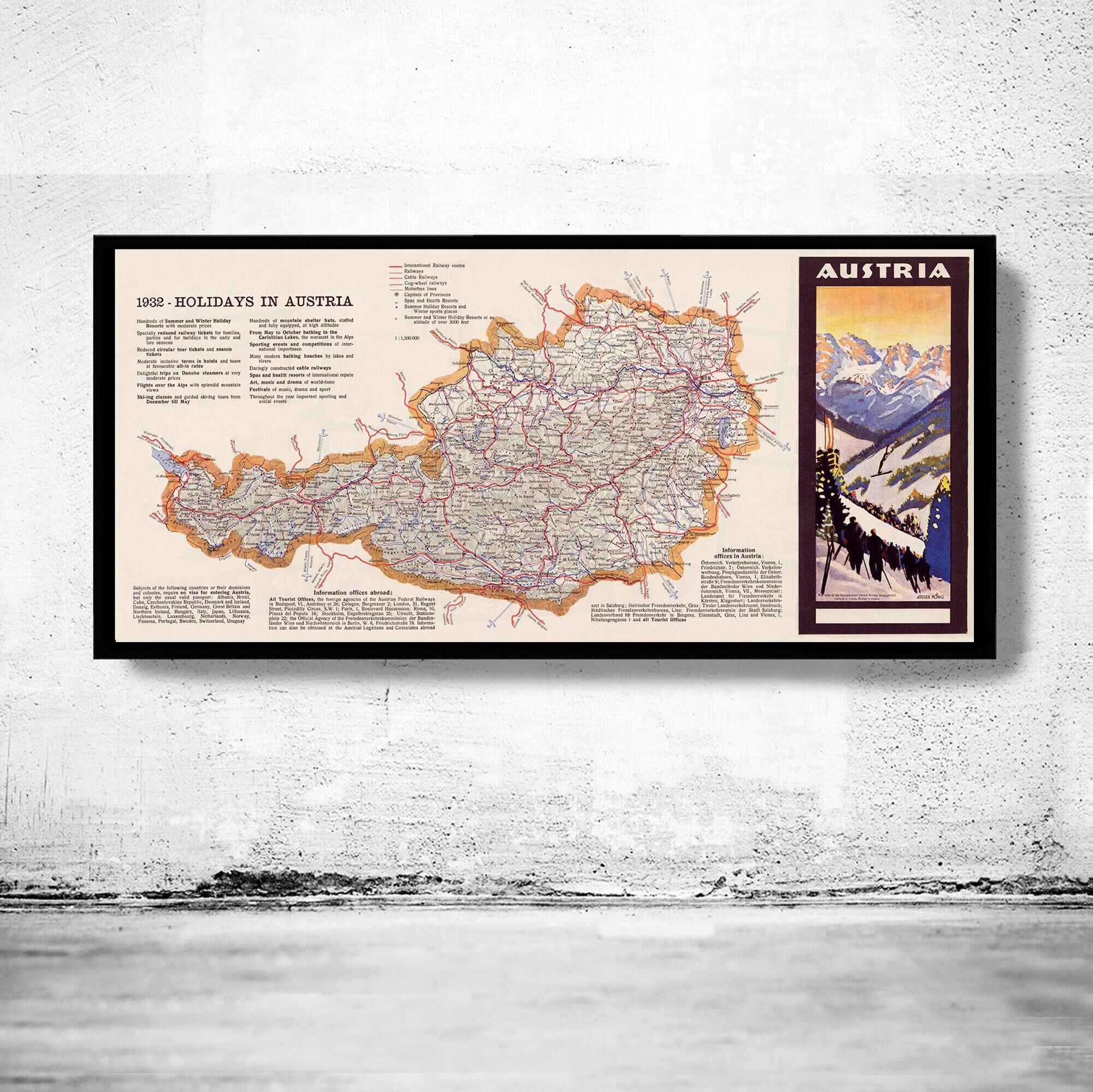 Old Map of Austria 1932 Vintage Map | Vintage Map Wall Art Print